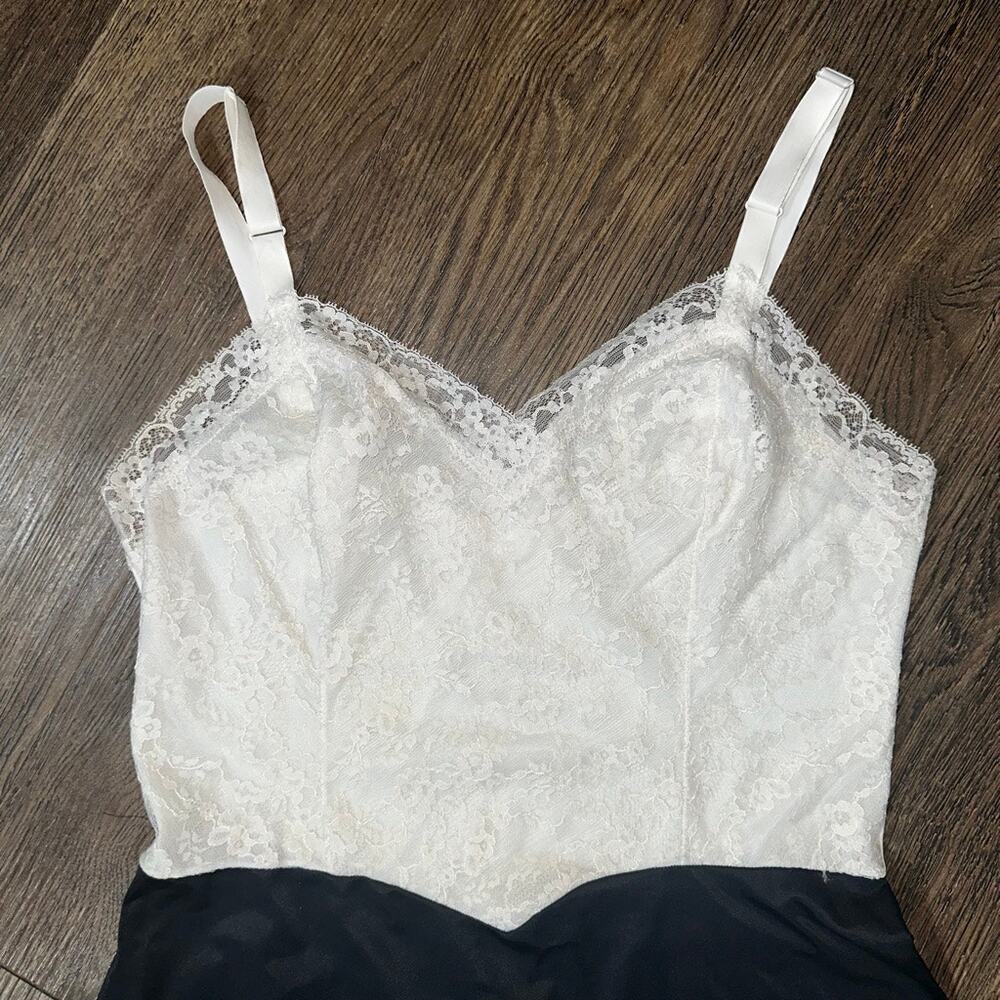 Vtg VAN ROALTE Full Slip Black Cream Lace Nylon 36 - Picture 2 of 7